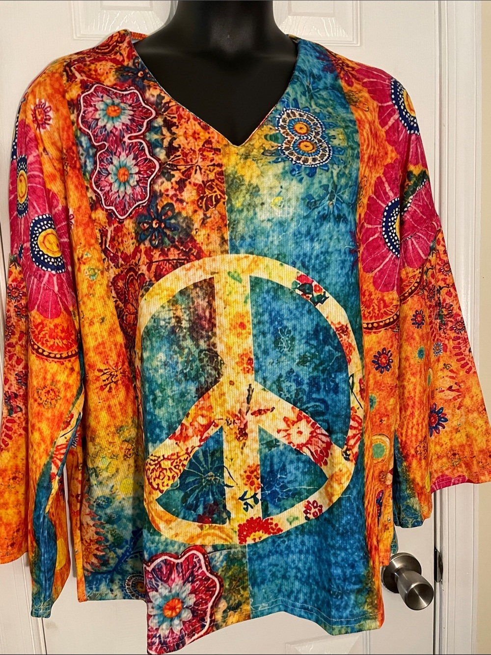 New PEACE Butterfly Bell Sleeves Floral Hippie Tunic 27”X 27” 2XL